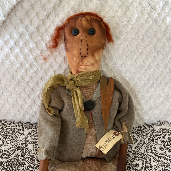 Primitive Handmade Folk Art Raggedy Ann Doll “Turnip” - Picture 9 of 10